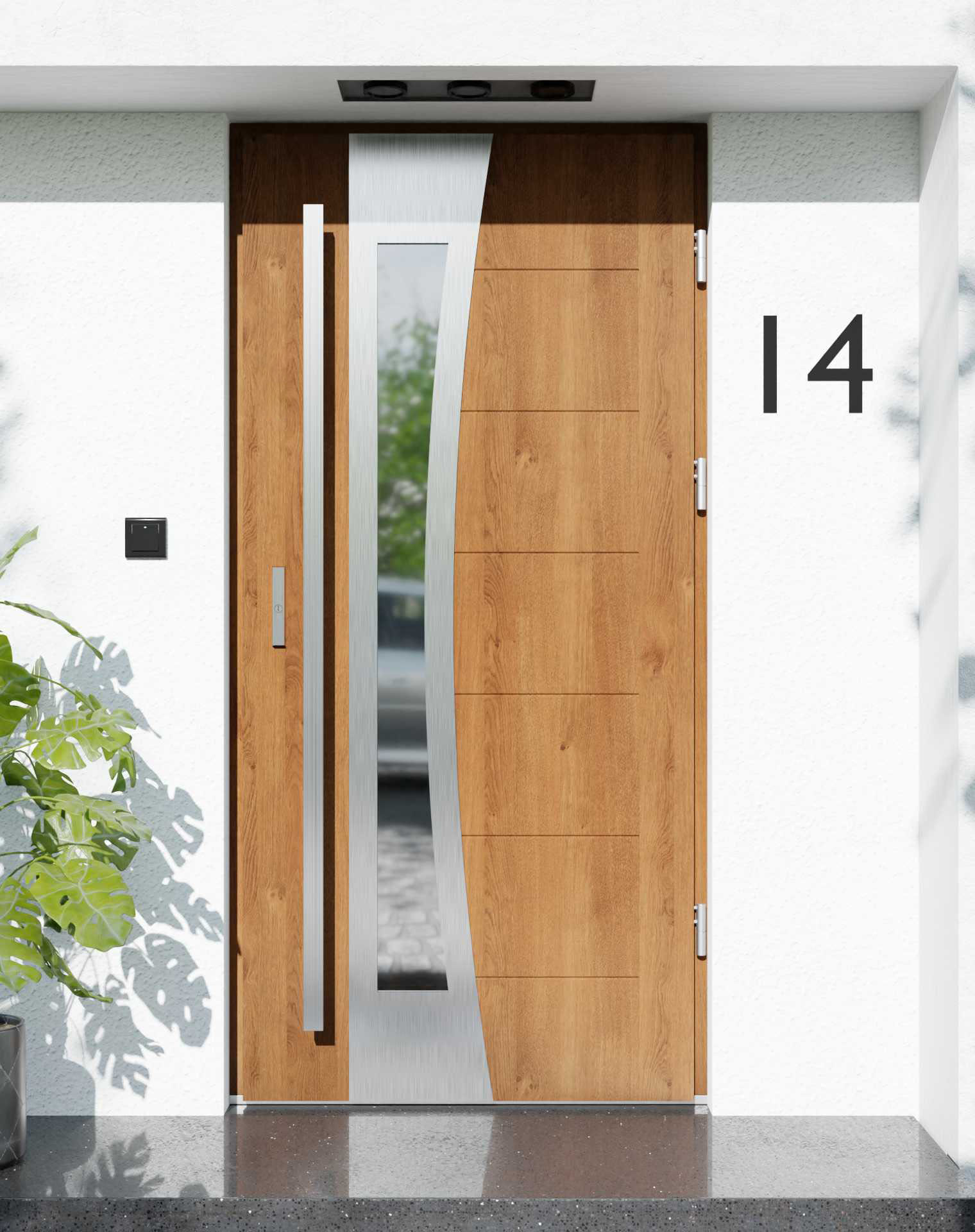 Drzwi zewnętrzne do domu z pochwytem i ościeżnicą aluminiową Libre 17B w systemie Alu extra