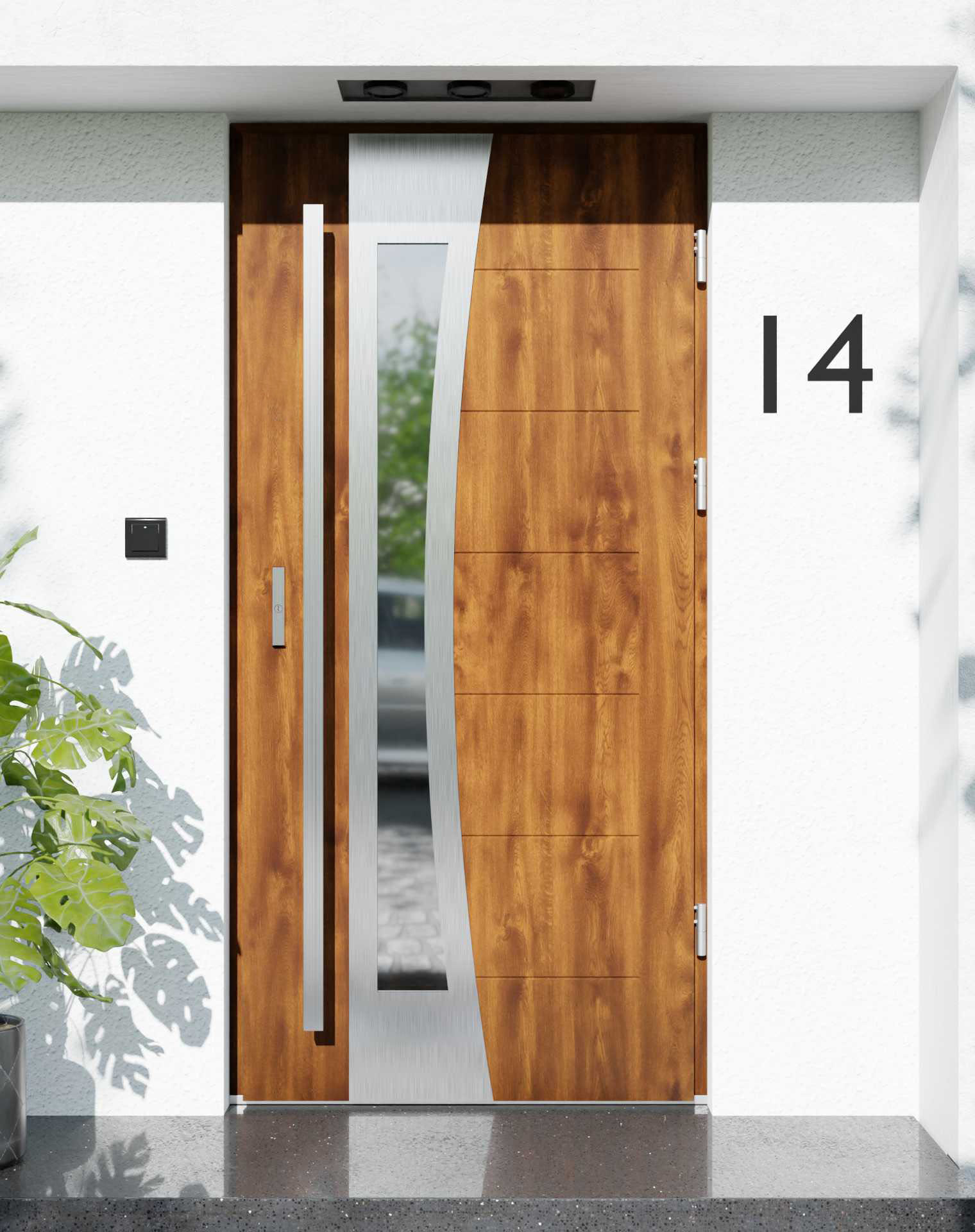 Drzwi zewnętrzne do domu z pochwytem i ościeżnicą aluminiową Libre 17B w systemie Alu extra