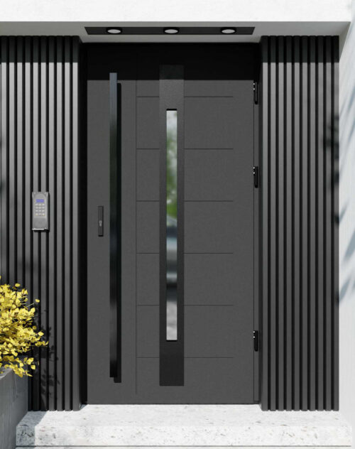 Drzwi zewnętrzne do domu z pochwytem i ościeżnicą aluminiową Libre 31 Noir Matt w systemie Alu