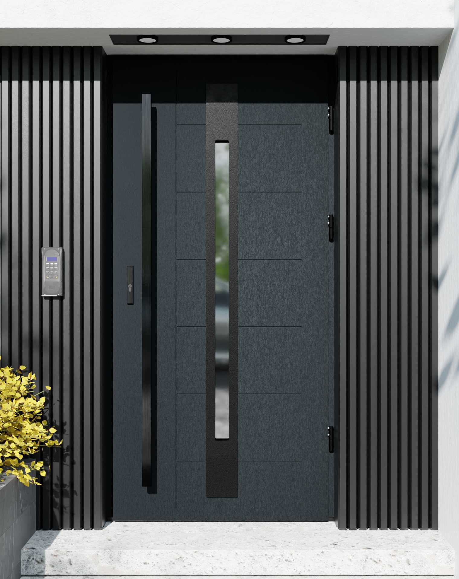 Drzwi zewnętrzne do domu z pochwytem i ościeżnicą aluminiową Libre 31 Noir Matt w systemie Alu extra