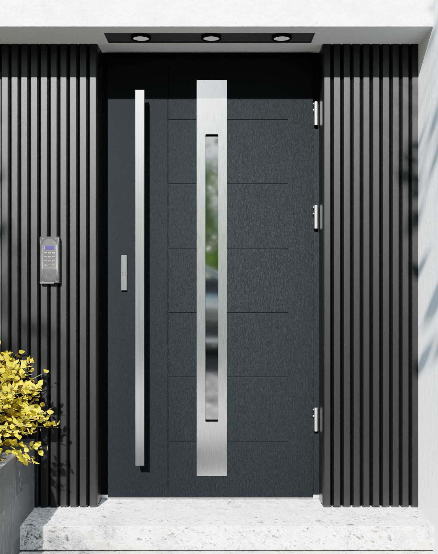 Drzwi zewnętrzne do domu z pochwytem i ościeżnicą aluminiową Libre 31 w systemie Alu extra