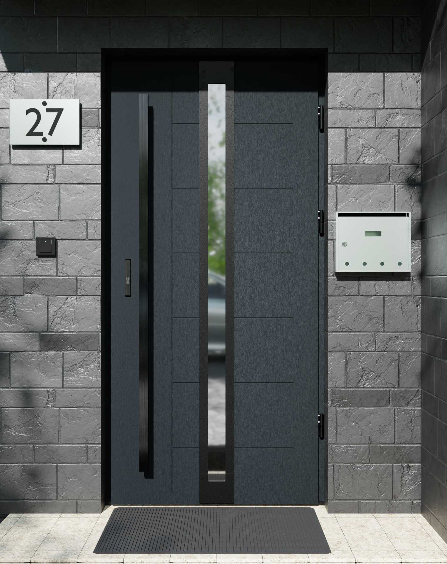 Drzwi zewnętrzne do domu z pochwytem i ościeżnicą aluminiową Libre 32 Noir Matt w systemie Alu extra