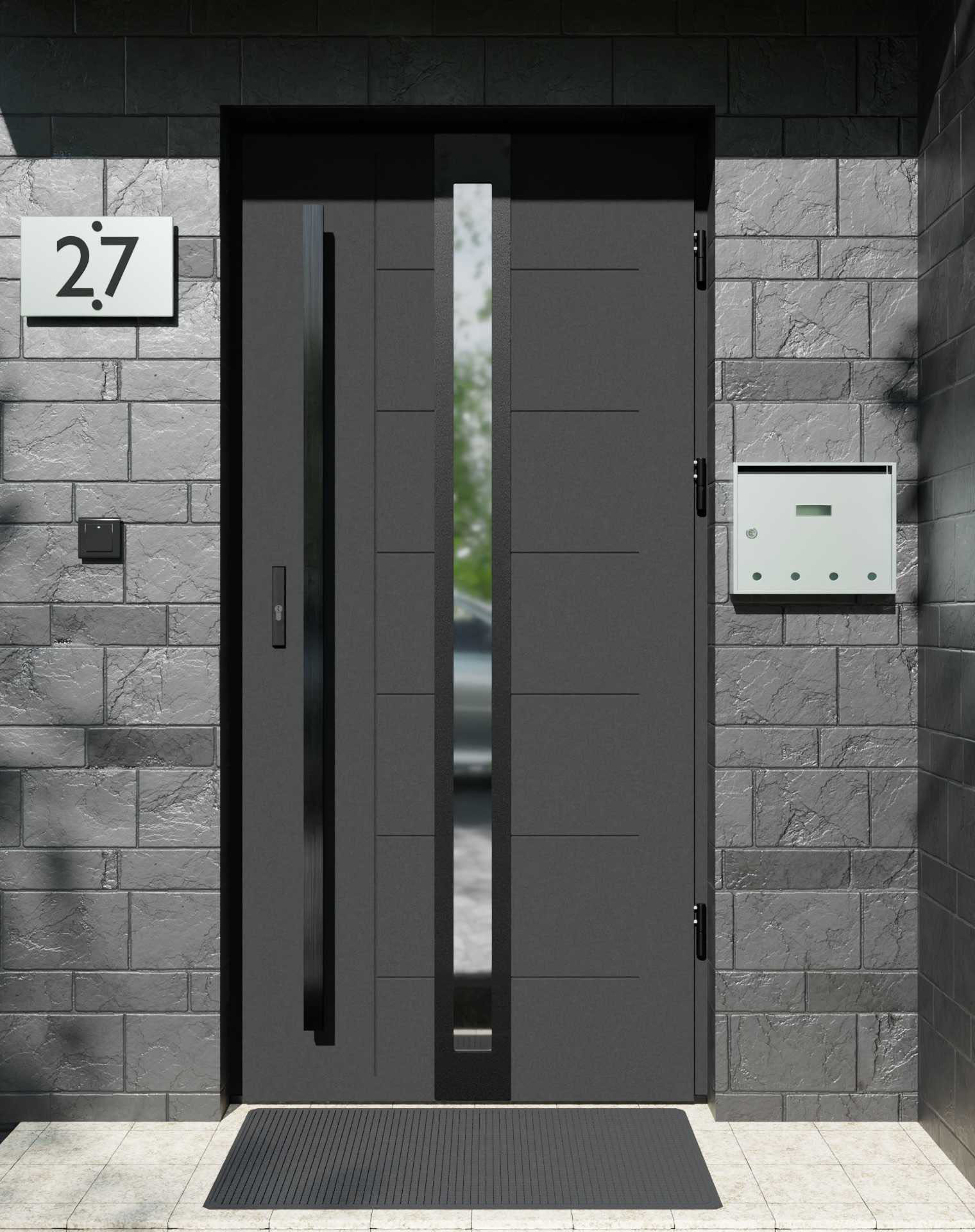 Drzwi zewnętrzne do domu z pochwytem i ościeżnicą aluminiową Libre 32 Noir Matt w systemie Alu extra