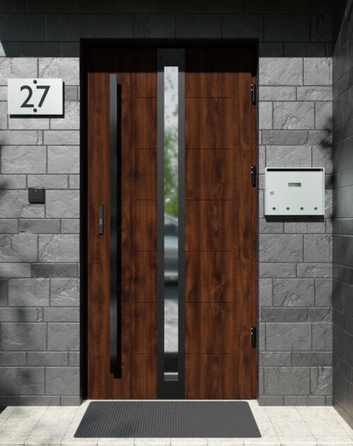 Drzwi zewnętrzne do domu z pochwytem i ościeżnicą aluminiową Libre 32 Noir Matt w systemie Alu extra