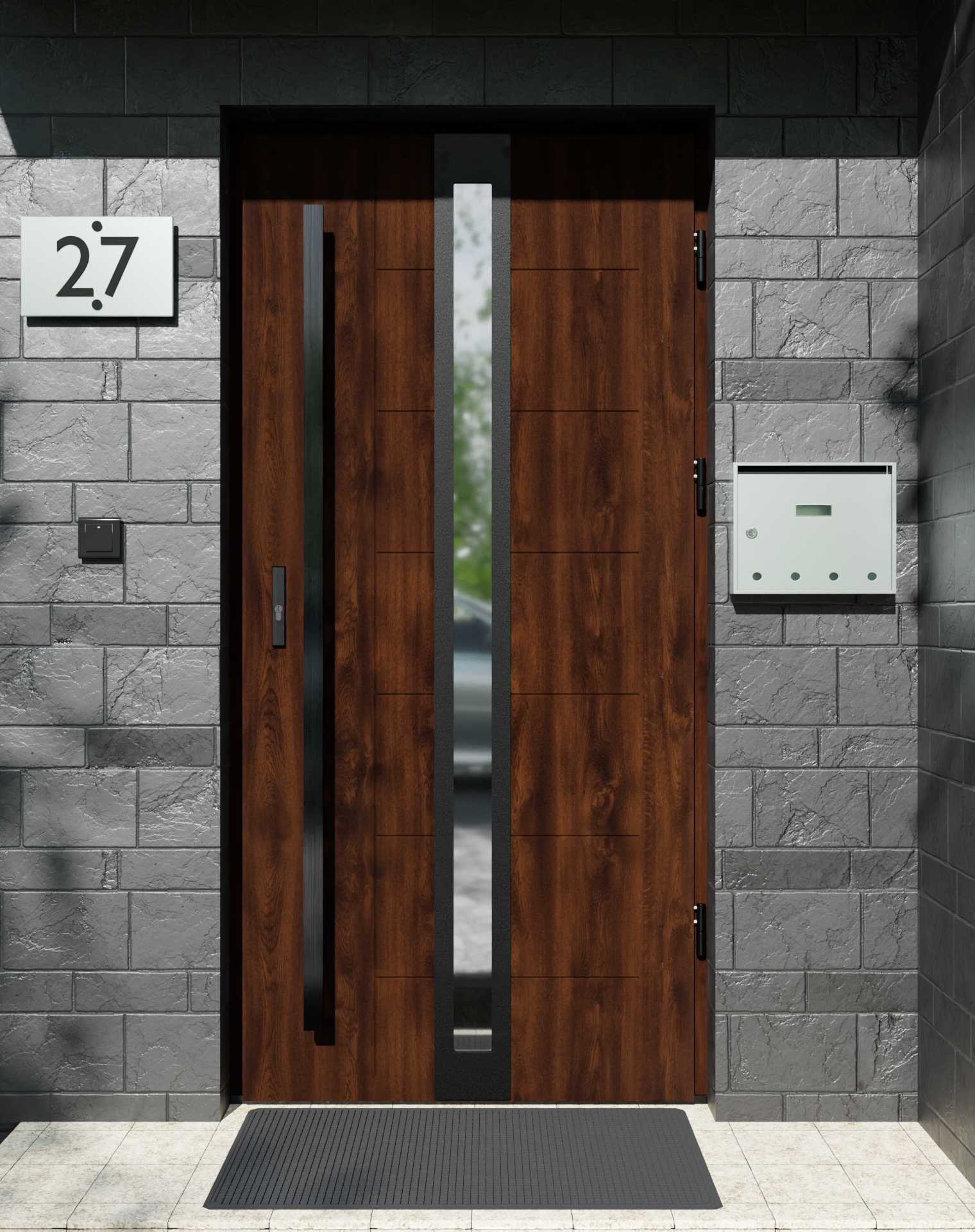 Drzwi zewnętrzne do domu z pochwytem i ościeżnicą aluminiową Libre 32 Noir Matt w systemie Alu extra