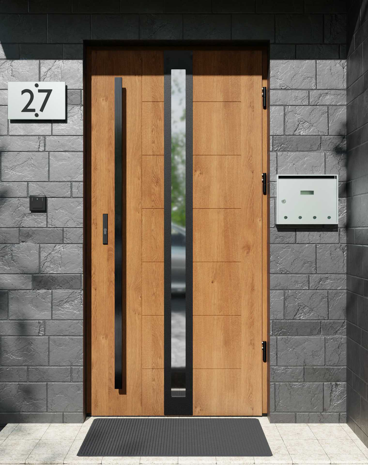 Drzwi zewnętrzne do domu z pochwytem i ościeżnicą aluminiową Libre 32 Noir Matt w systemie Alu extra