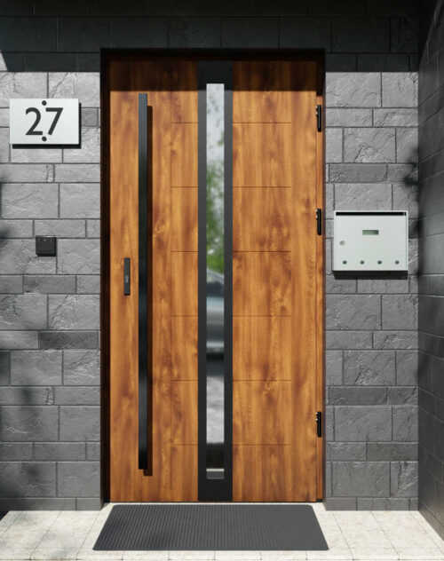 Drzwi zewnętrzne do domu z pochwytem i ościeżnicą aluminiową Libre 32 Noir Matt w systemie Alu