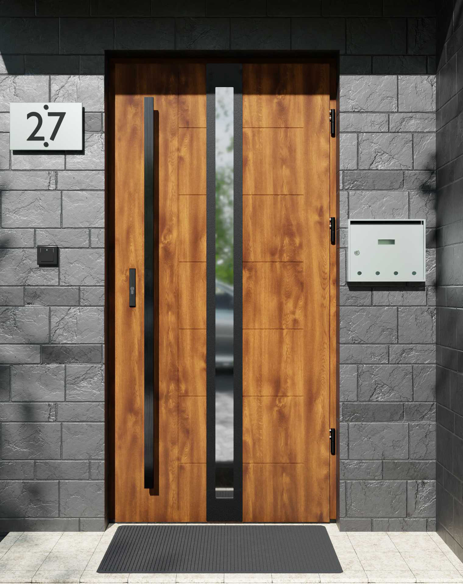 Drzwi zewnętrzne do domu z pochwytem i ościeżnicą aluminiową Libre 32 Noir Matt w systemie Alu extra