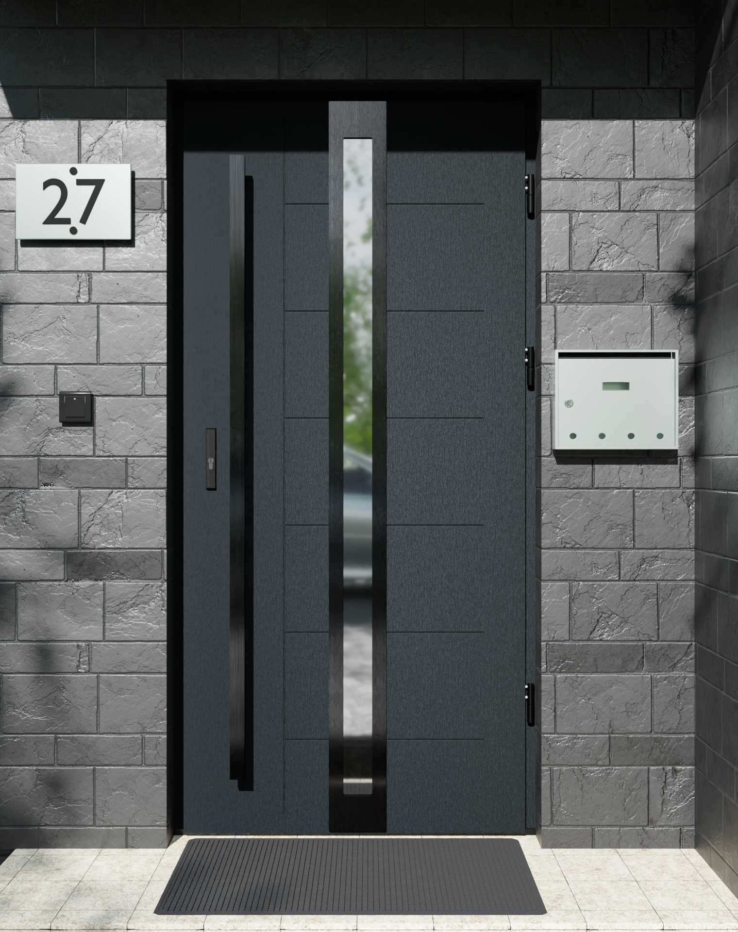 Drzwi zewnętrzne do domu z pochwytem i ościeżnicą aluminiową Libre 32 Noir w systemie Alu extra