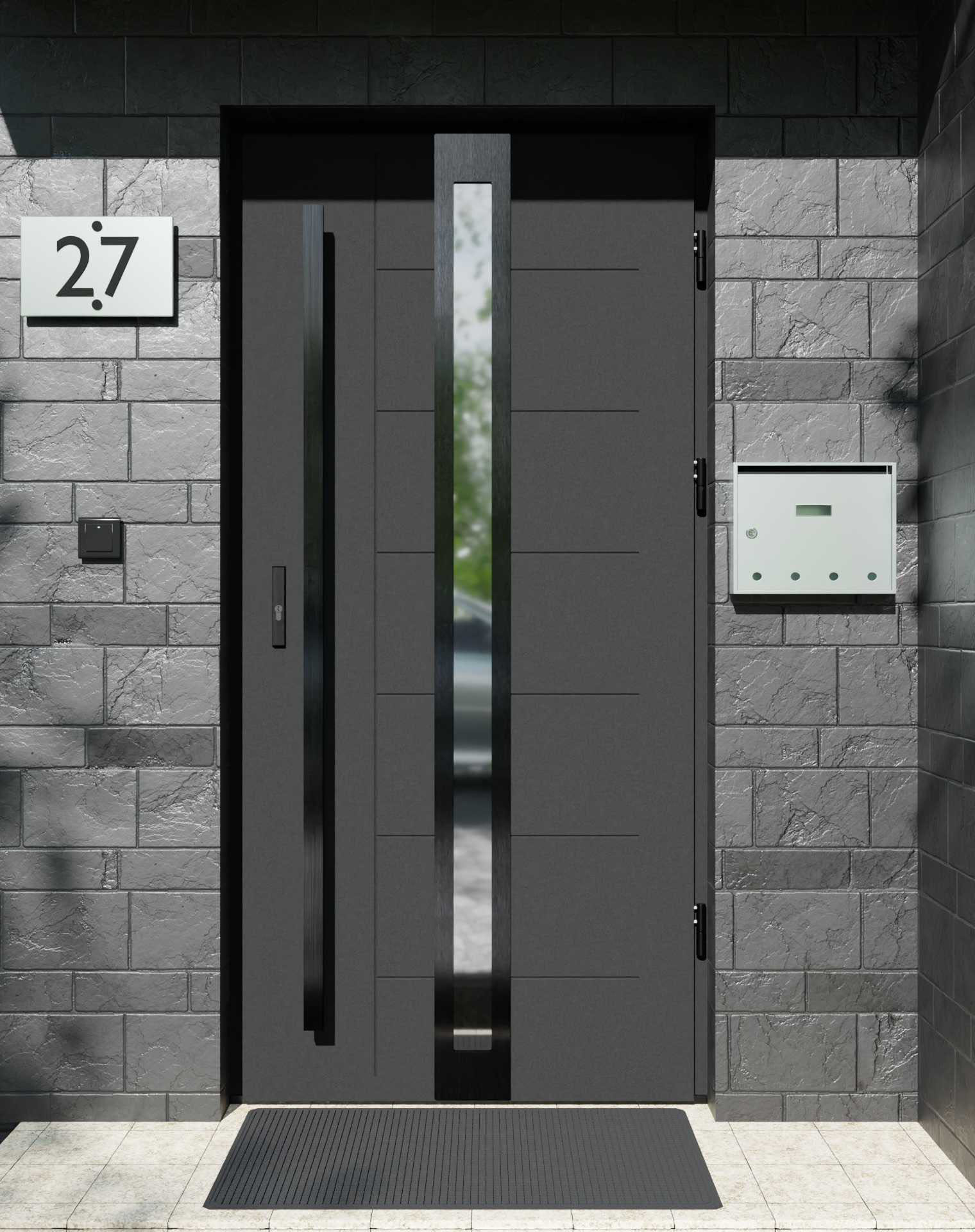 Drzwi zewnętrzne do domu z pochwytem i ościeżnicą aluminiową Libre 32 Noir w systemie Alu extra