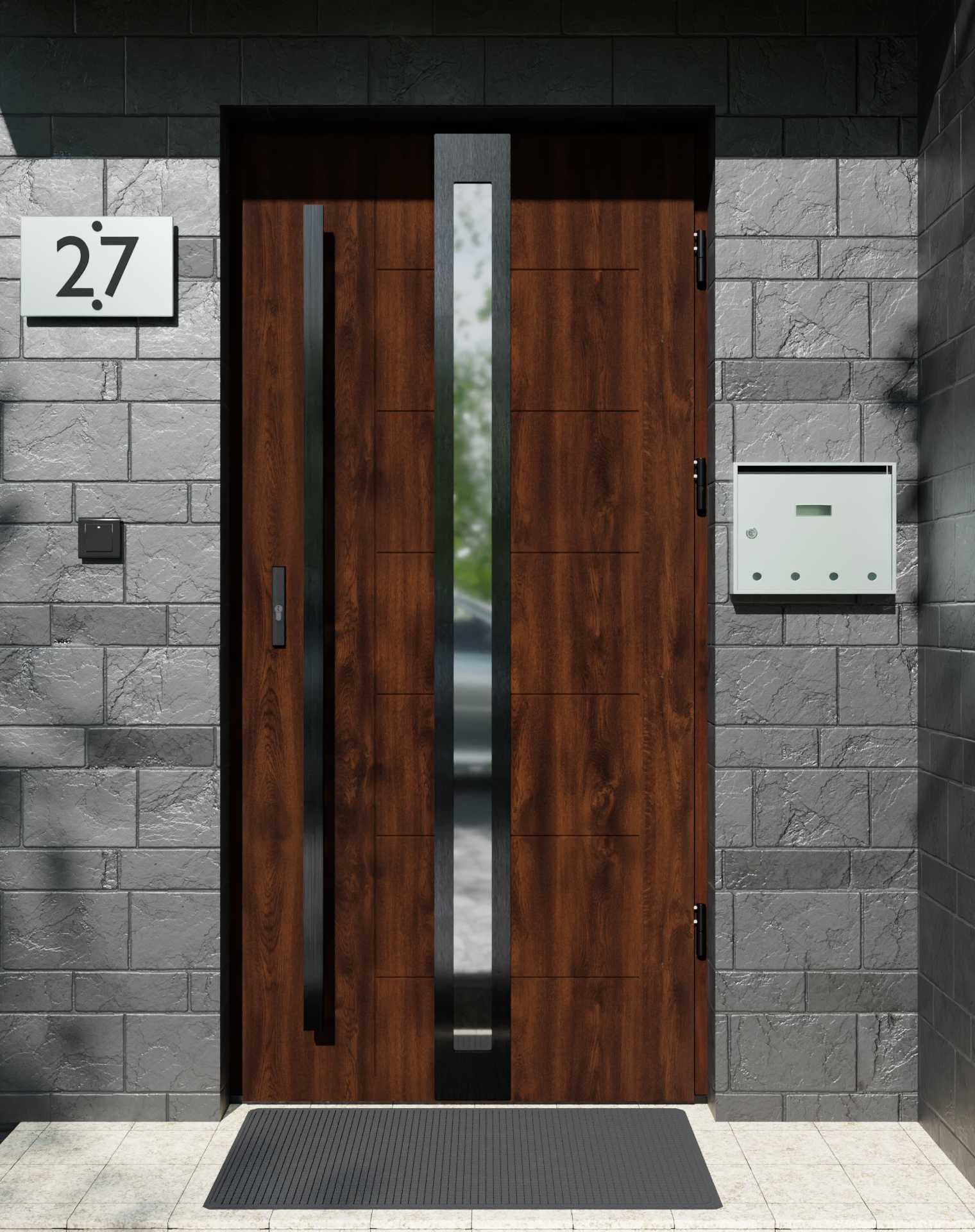 Drzwi zewnętrzne do domu z pochwytem i ościeżnicą aluminiową Libre 32 Noir w systemie Alu extra