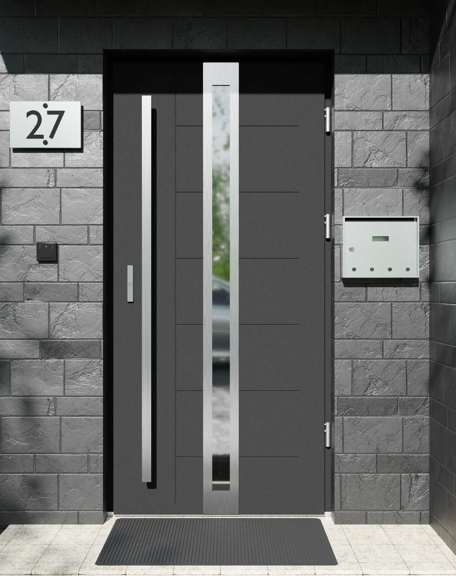 Drzwi zewnętrzne do domu z pochwytem i ościeżnicą aluminiową Libre 32 w systemie Alu extra