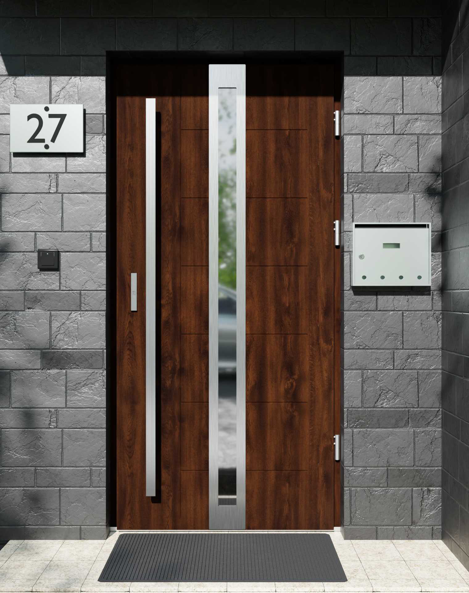 Drzwi zewnętrzne do domu z pochwytem i ościeżnicą aluminiową Libre 32 w systemie Alu extra