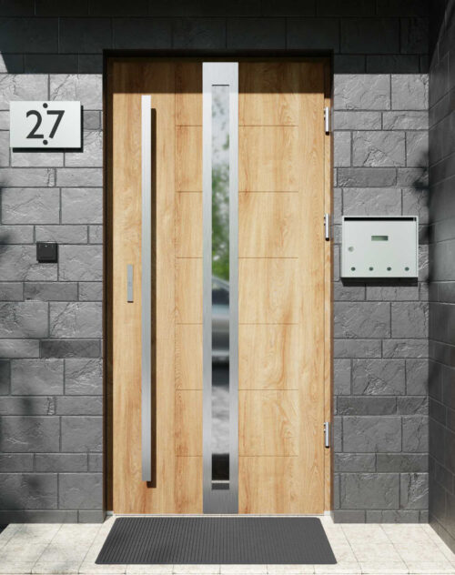 Drzwi zewnętrzne do domu z pochwytem i ościeżnicą aluminiową Libre 32 w systemie Alu extra