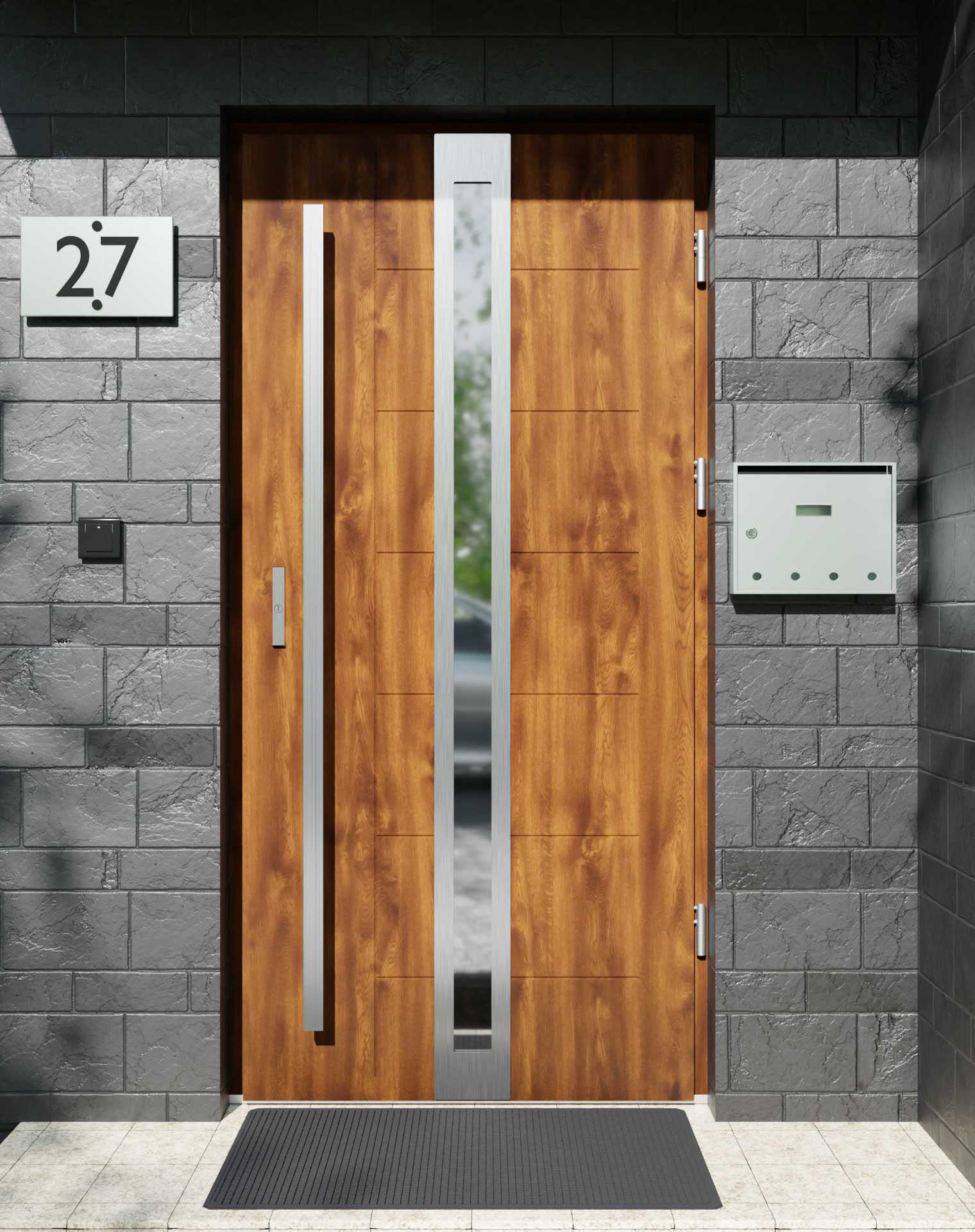 Drzwi zewnętrzne do domu z pochwytem i ościeżnicą aluminiową Libre 32 w systemie Alu extra