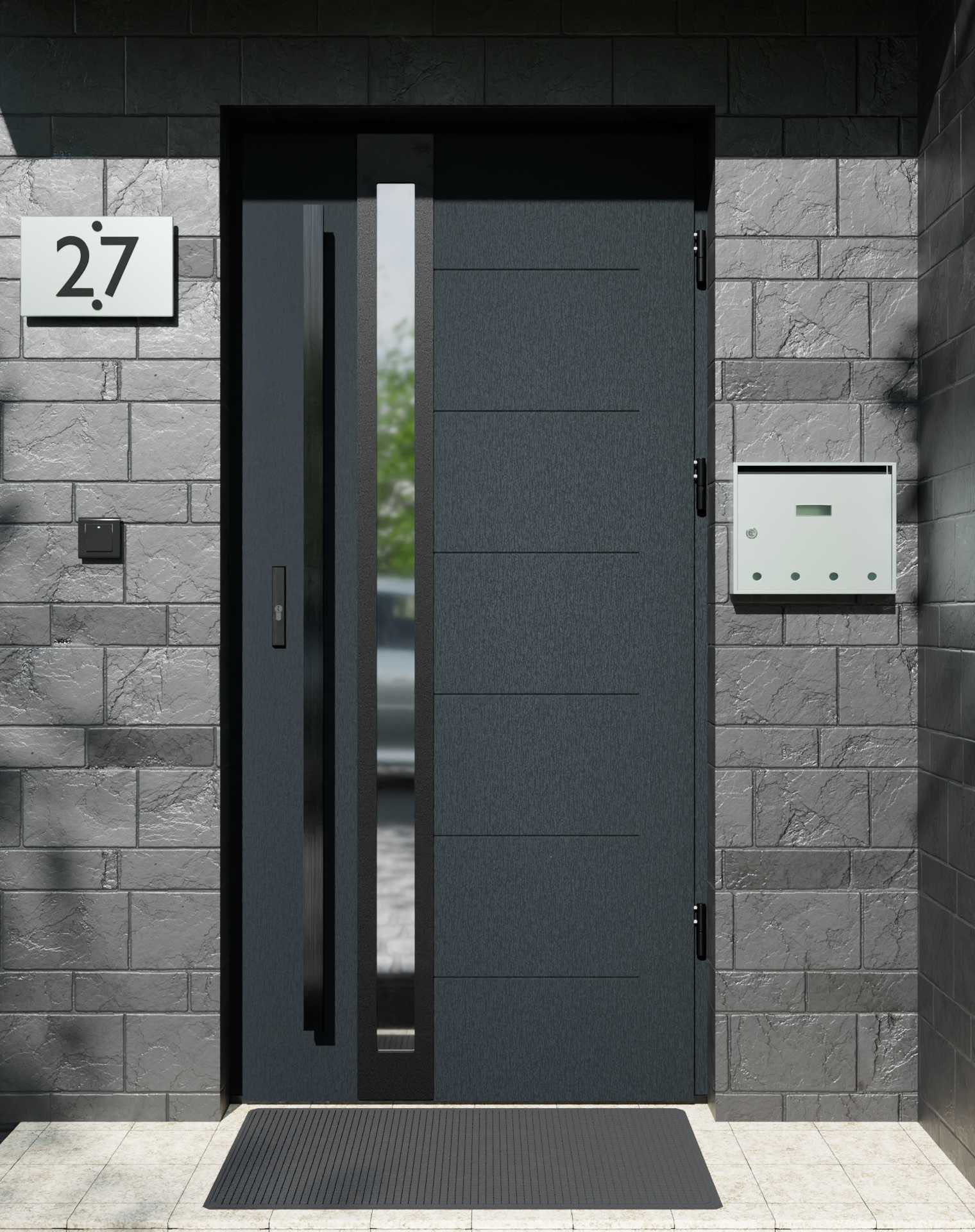 Drzwi zewnętrzne do domu z pochwytem i ościeżnicą aluminiową Libre 32B Noir Matt w systemie Alu extra