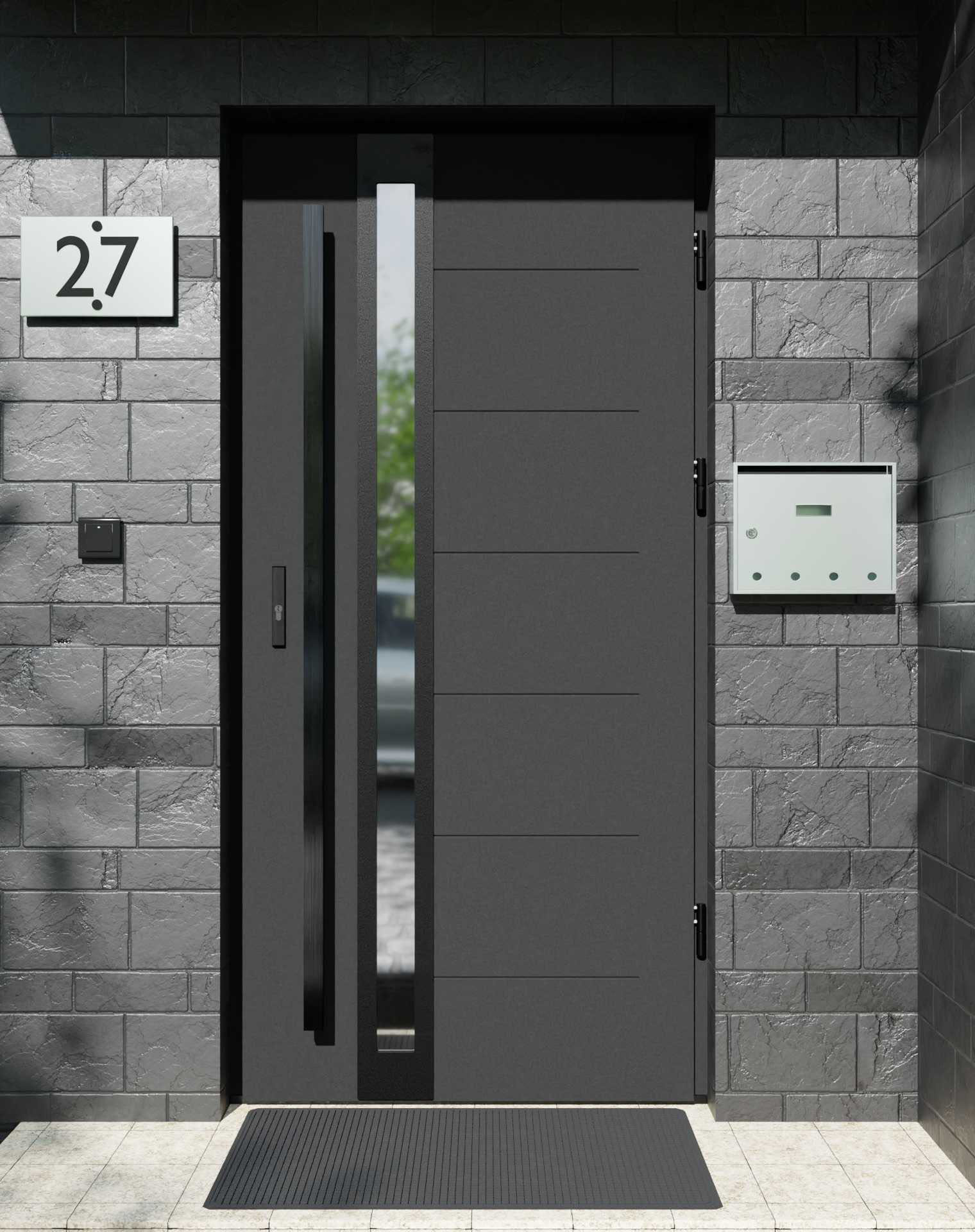 Drzwi zewnętrzne do domu z pochwytem i ościeżnicą aluminiową Libre 32B Noir Matt w systemie Alu extra