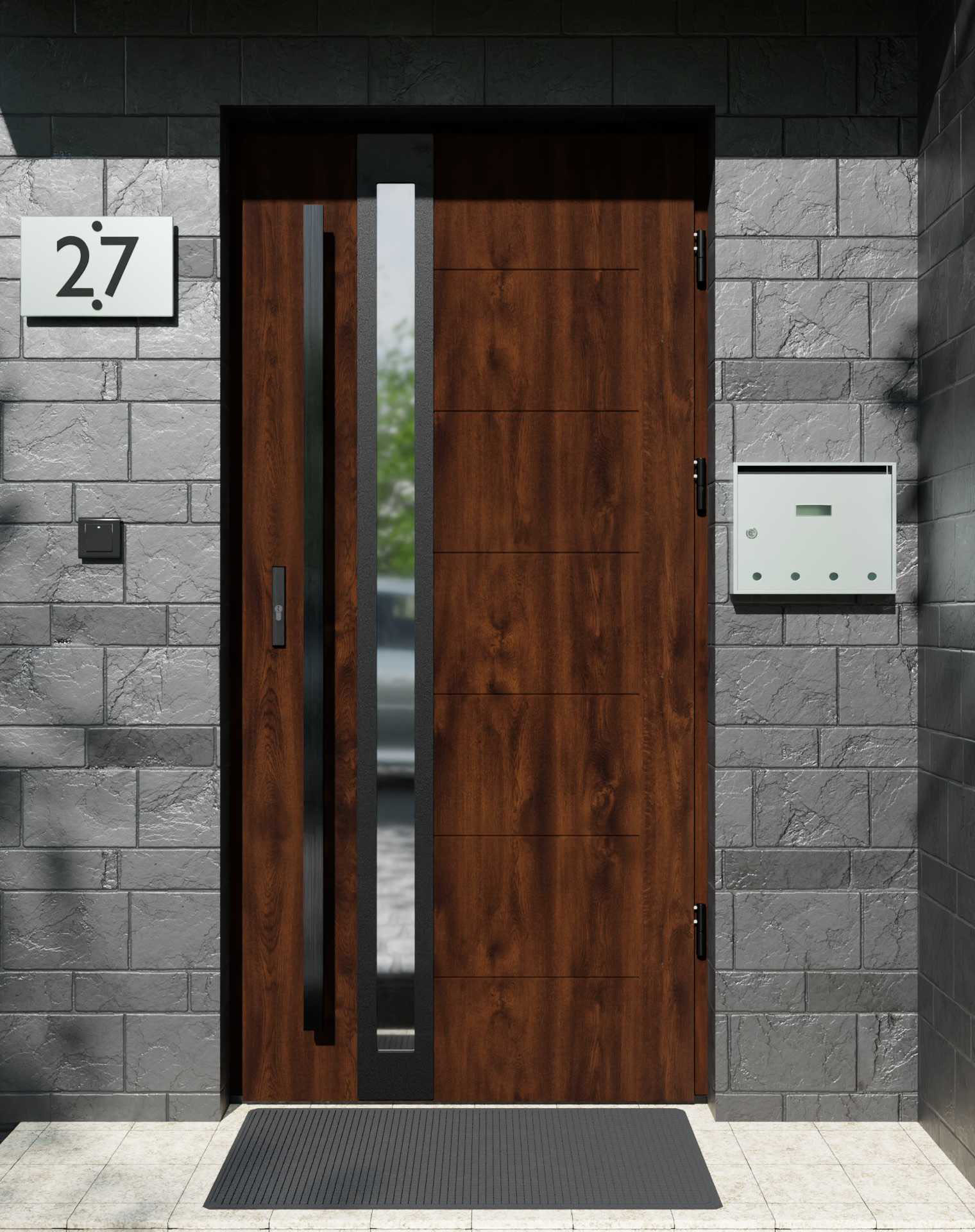 Drzwi zewnętrzne do domu z pochwytem i ościeżnicą aluminiową Libre 32B Noir Matt w systemie Alu extra