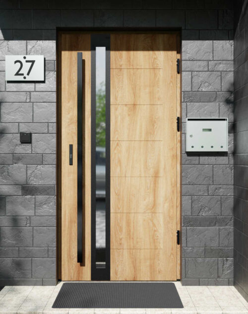 Drzwi zewnętrzne do domu z pochwytem i ościeżnicą aluminiową Libre 32B Noir Matt w systemie Alu extra