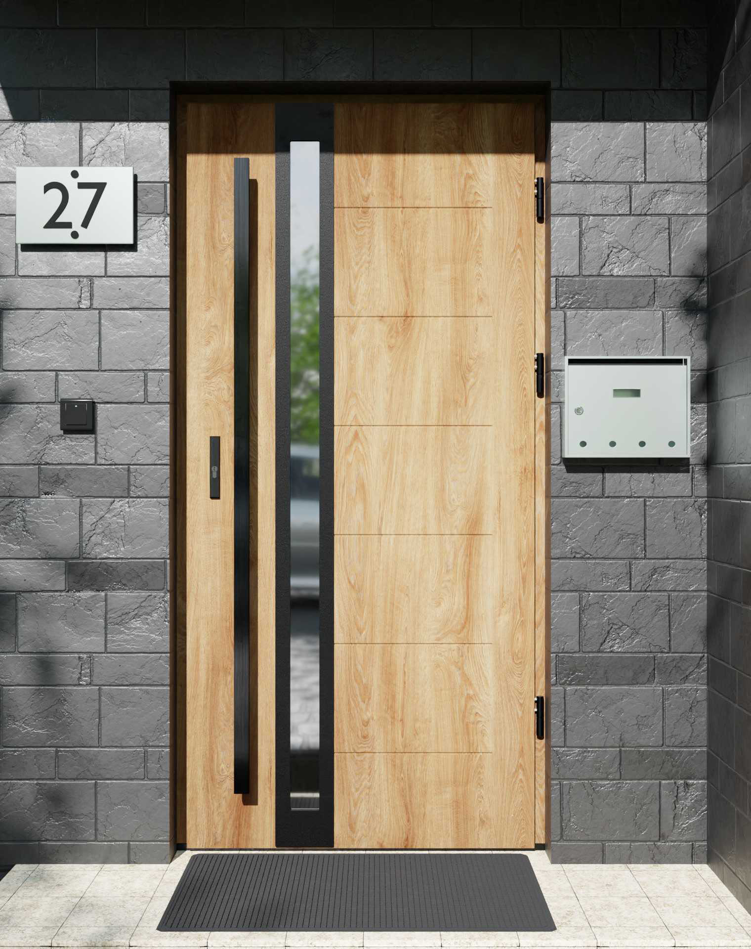 Drzwi zewnętrzne do domu z pochwytem i ościeżnicą aluminiową Libre 32B Noir Matt w systemie Alu extra