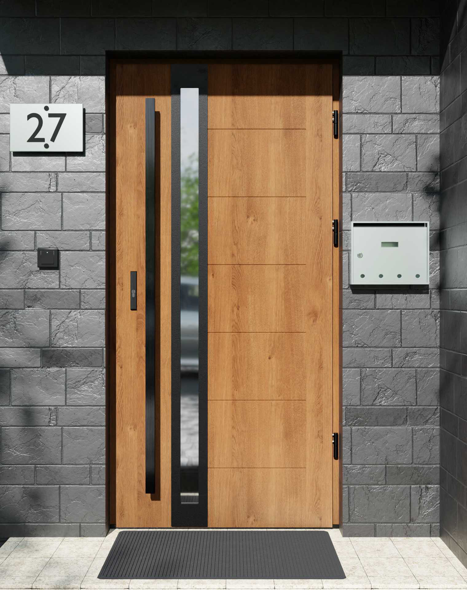 Drzwi zewnętrzne do domu z pochwytem i ościeżnicą aluminiową Libre 32B Noir Matt w systemie Alu extra