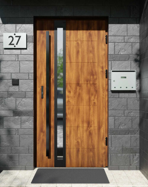 Drzwi zewnętrzne do domu z pochwytem i ościeżnicą aluminiową Libre 32B Noir Matt w systemie Alu