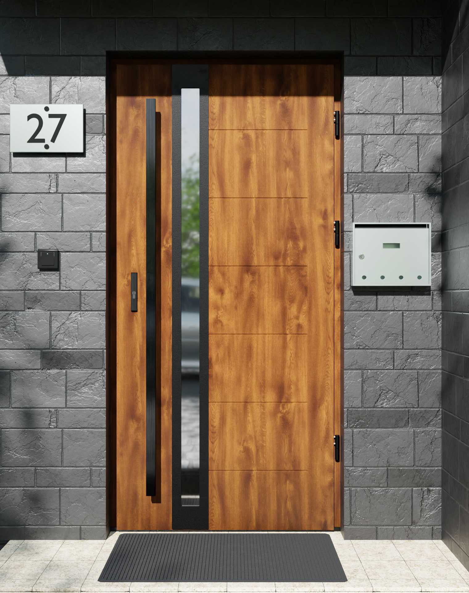 Drzwi zewnętrzne do domu z pochwytem i ościeżnicą aluminiową Libre 32B Noir Matt w systemie Alu extra