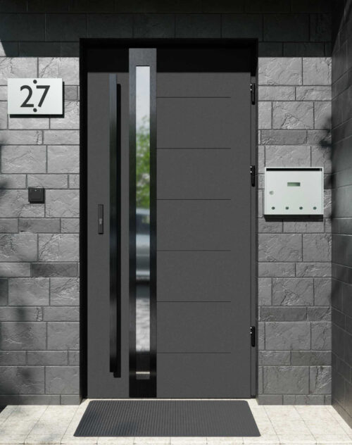 Drzwi zewnętrzne do domu z pochwytem i ościeżnicą drewnianą Libre 32B Noir w systemie Wood extra