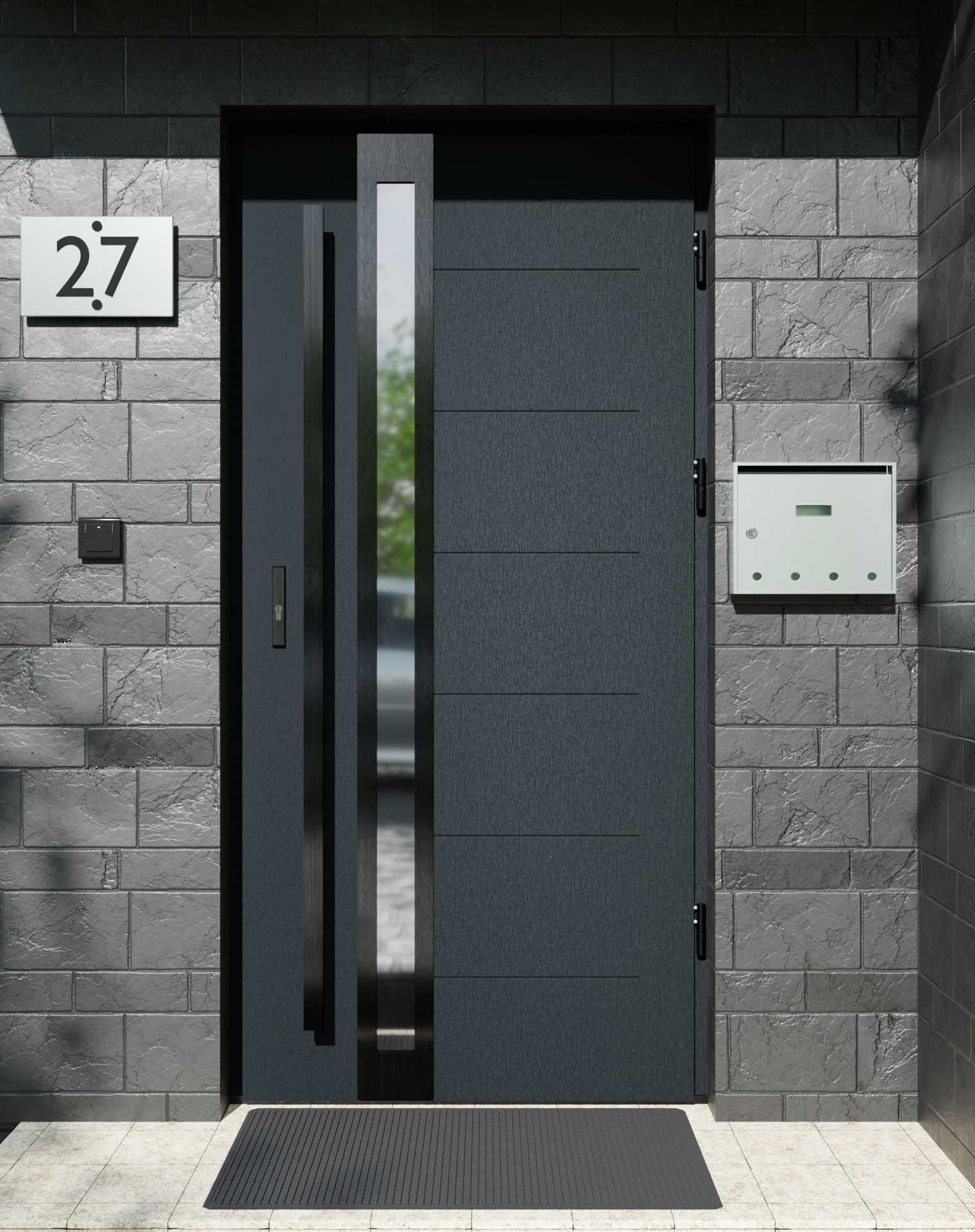 Drzwi zewnętrzne do domu z pochwytem i ościeżnicą aluminiową Libre 32B Noir w systemie Alu extra