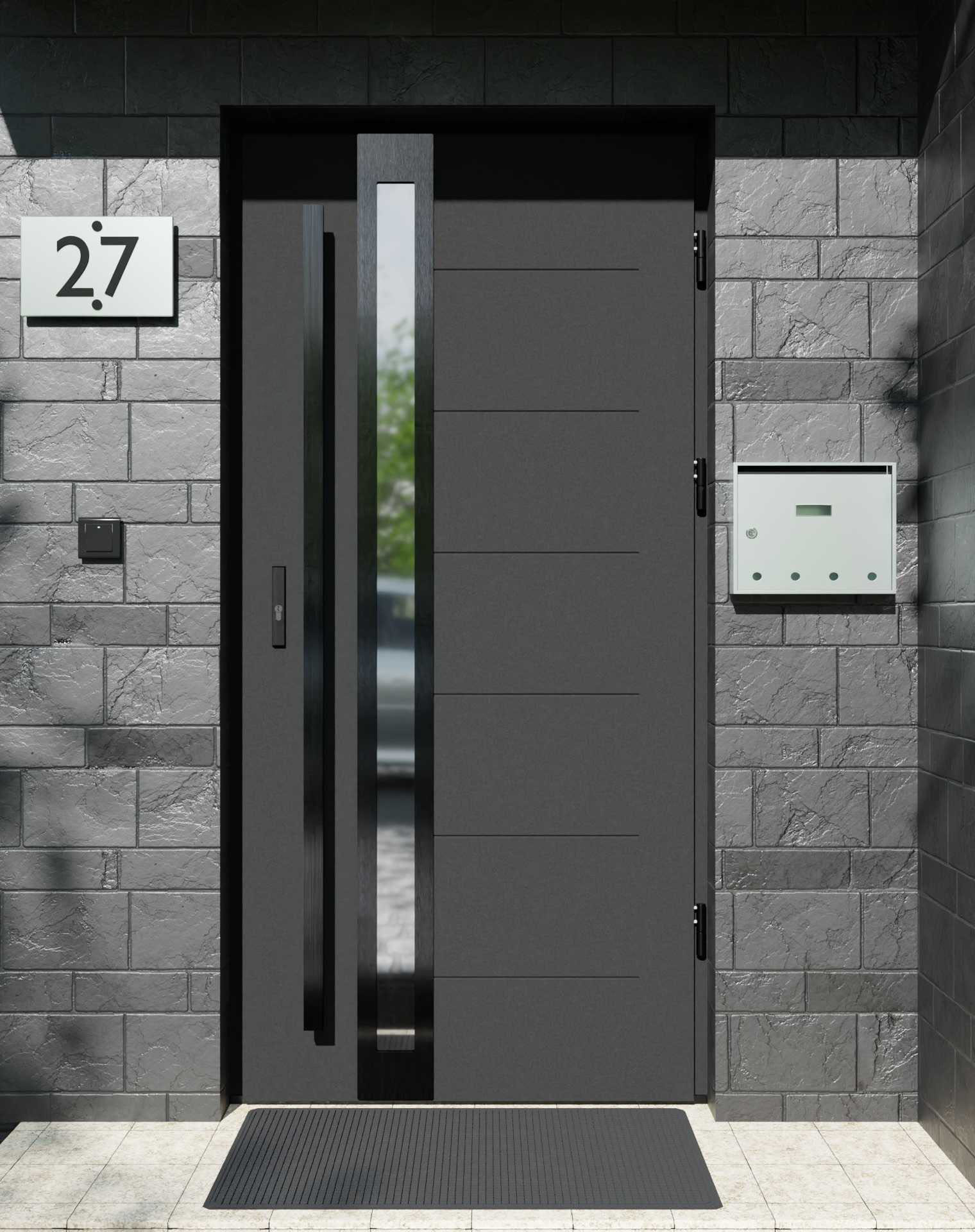 Drzwi zewnętrzne do domu z pochwytem i ościeżnicą aluminiową Libre 32B Noir w systemie Alu extra