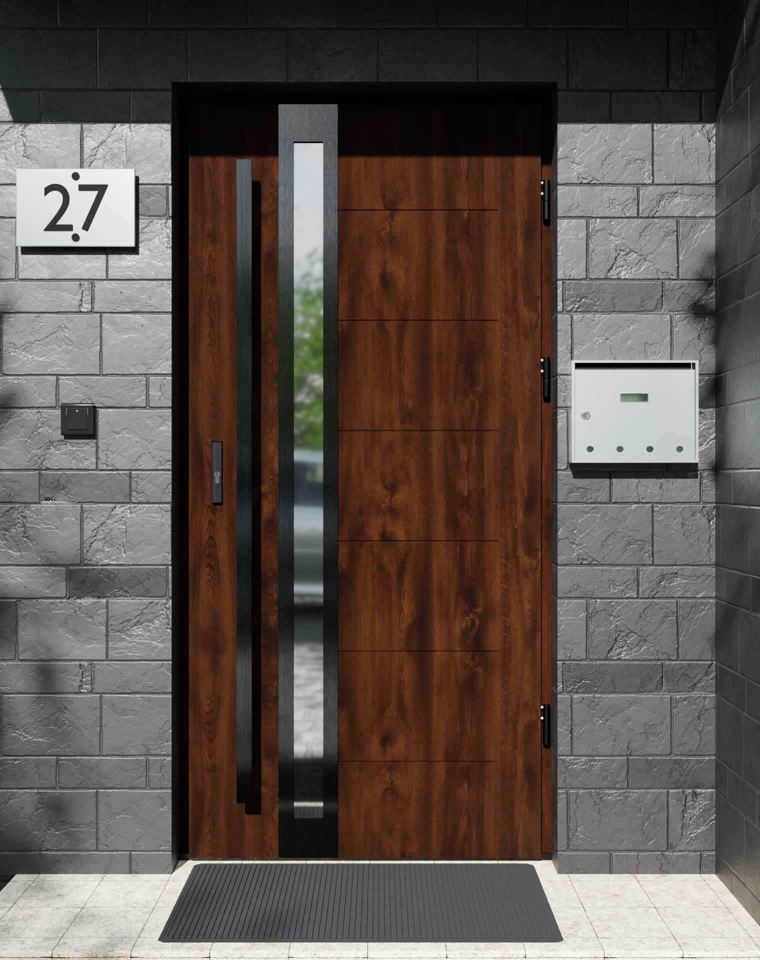 Drzwi zewnętrzne do domu z pochwytem i ościeżnicą aluminiową Libre 32B Noir w systemie Alu extra