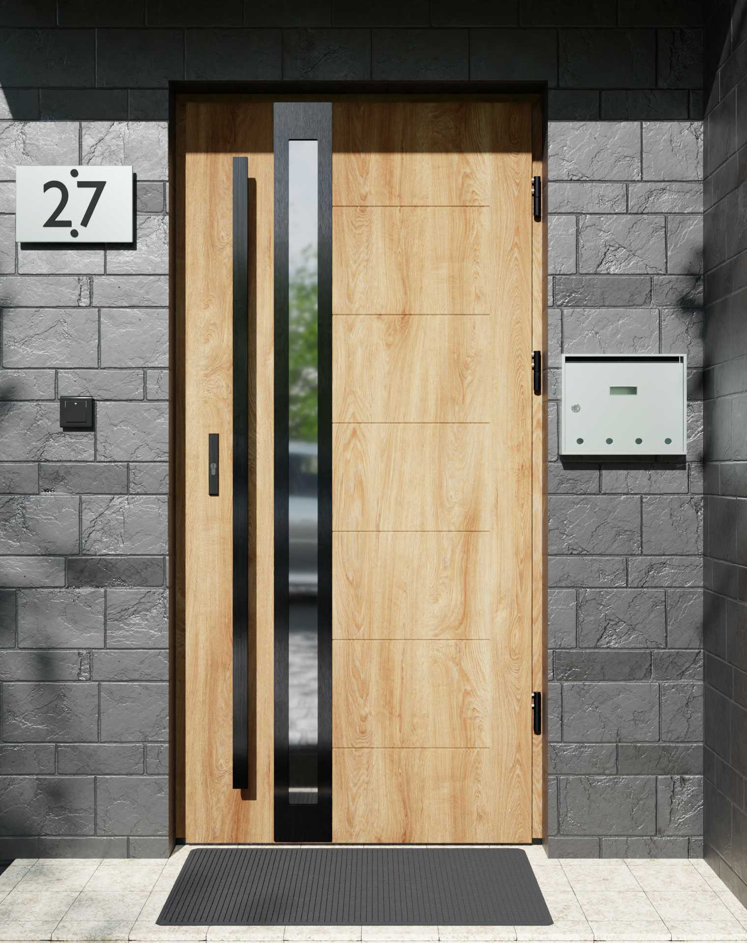 Drzwi zewnętrzne do domu z pochwytem i ościeżnicą aluminiową Libre 32B Noir w systemie Alu extra