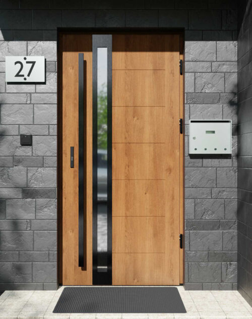 Drzwi zewnętrzne do domu z pochwytem i ościeżnicą aluminiową Libre 32B Noir w systemie Alu extra