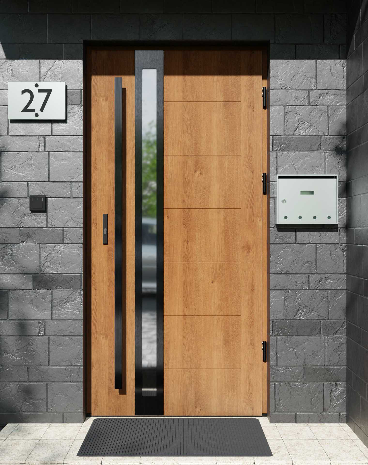 Drzwi zewnętrzne do domu z pochwytem i ościeżnicą aluminiową Libre 32B Noir w systemie Alu extra