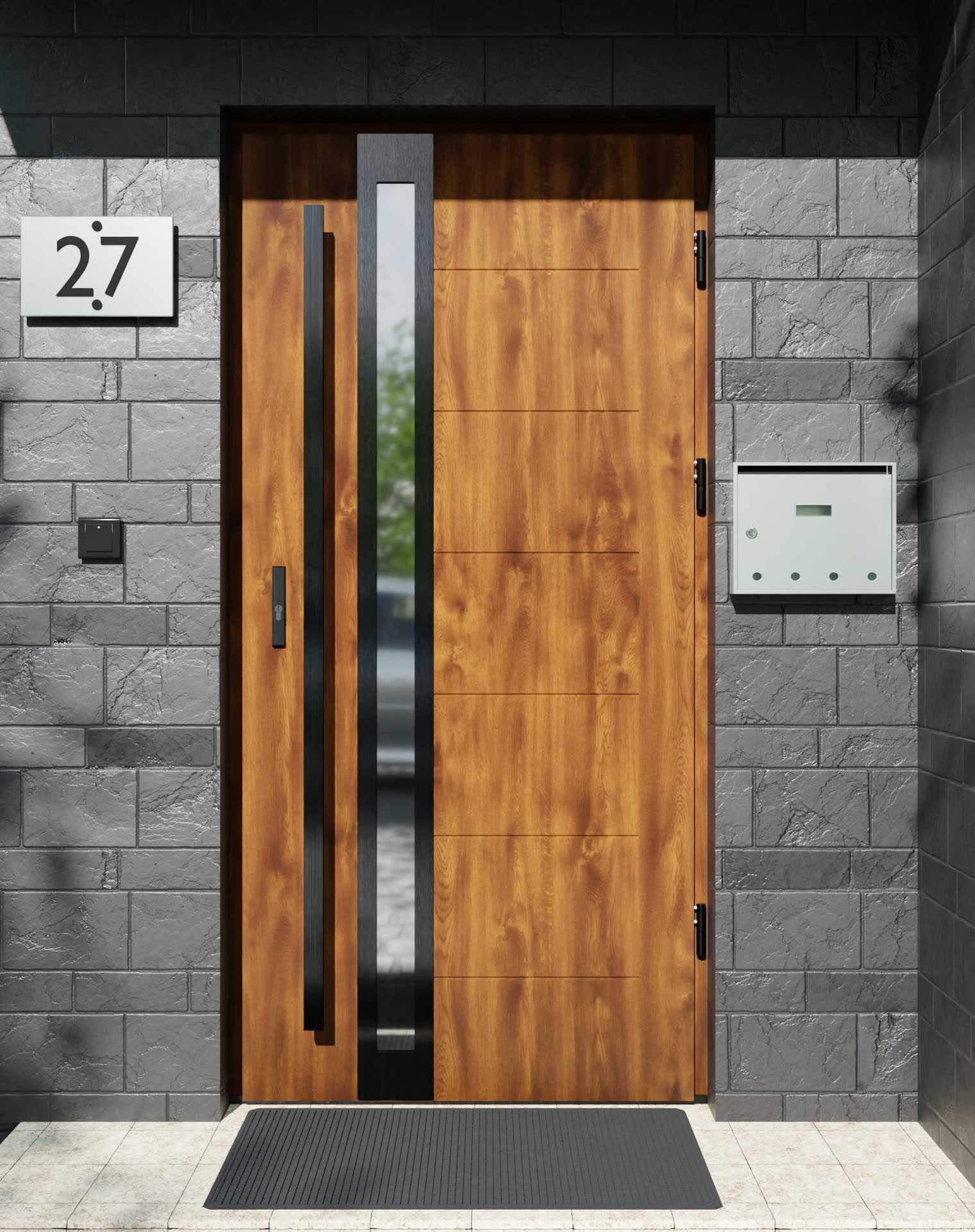 Drzwi zewnętrzne do domu z pochwytem i ościeżnicą aluminiową Libre 32B Noir w systemie Alu extra