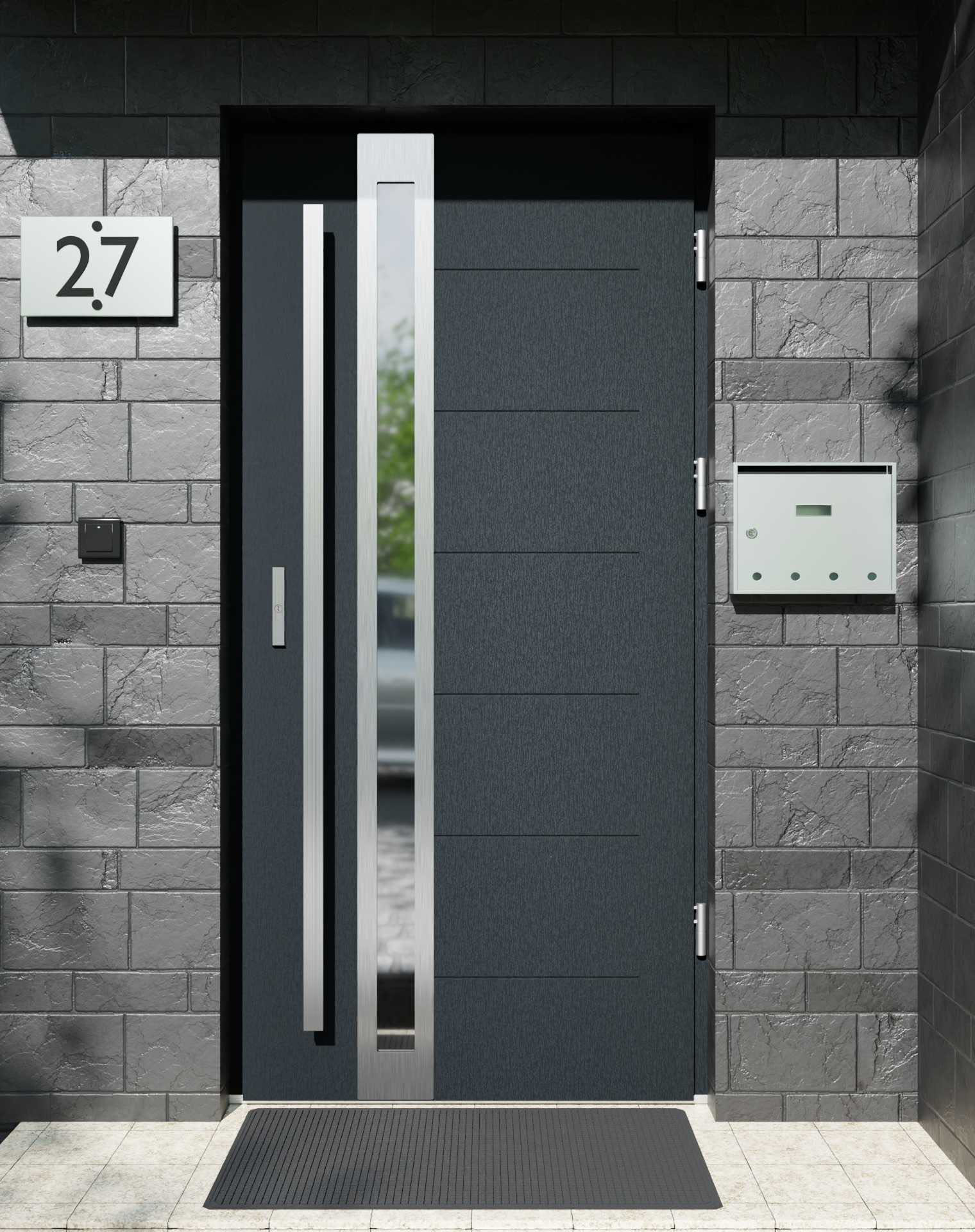 Drzwi zewnętrzne do domu z pochwytem i ościeżnicą aluminiową Libre 32B w systemie Alu extra