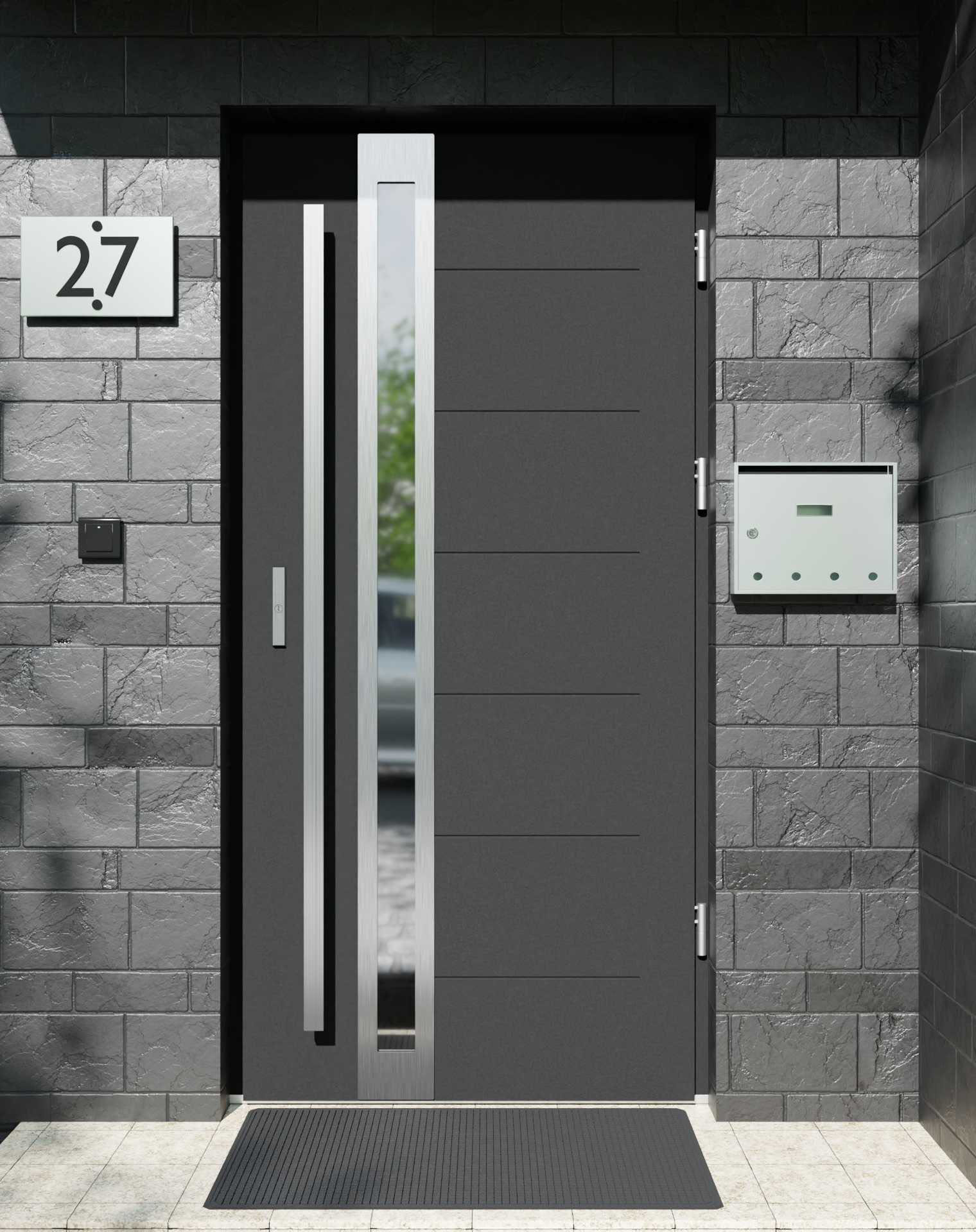 Drzwi zewnętrzne do domu z pochwytem i ościeżnicą aluminiową Libre 32B w systemie Alu extra