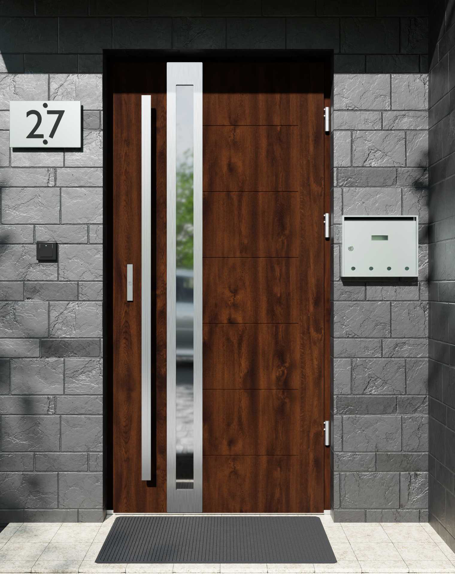 Drzwi zewnętrzne do domu z pochwytem i ościeżnicą aluminiową Libre 32B w systemie Alu extra