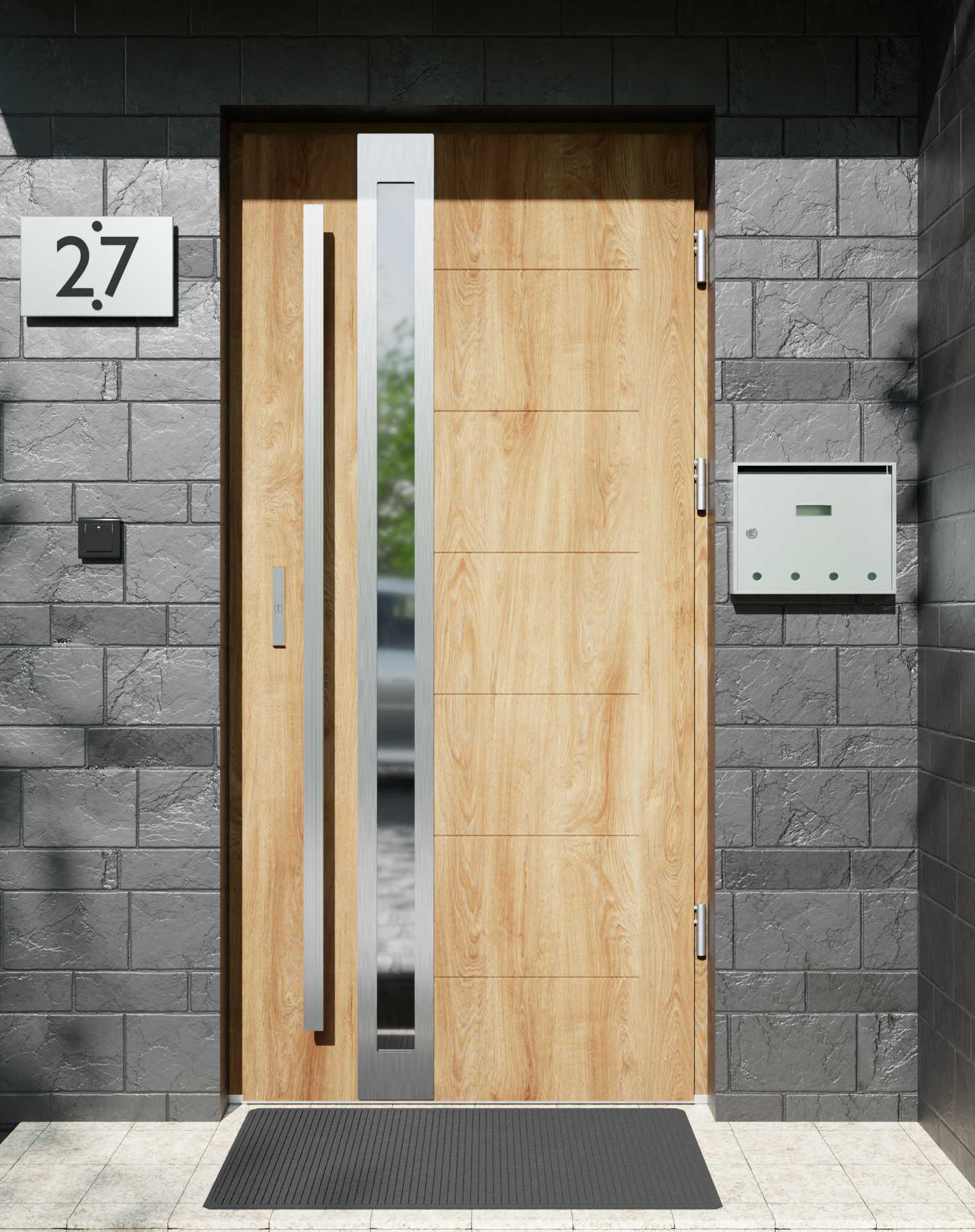 Drzwi zewnętrzne do domu z pochwytem i ościeżnicą aluminiową Libre 32B w systemie Alu extra