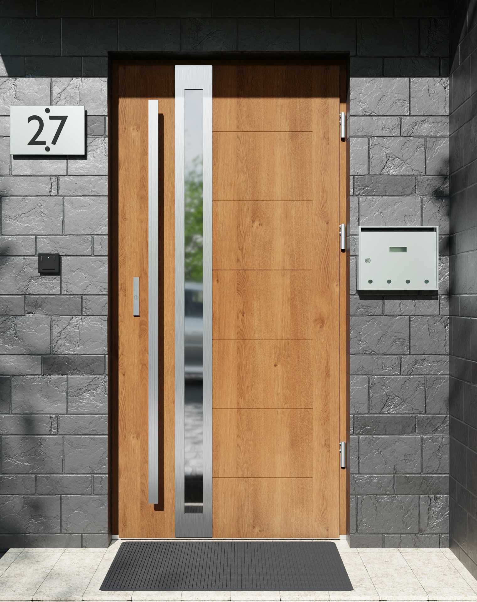 Drzwi zewnętrzne do domu z pochwytem i ościeżnicą aluminiową Libre 32B w systemie Alu extra