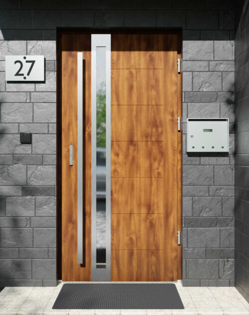 Drzwi zewnętrzne do domu z pochwytem i ościeżnicą aluminiową Libre 32B w systemie Alu