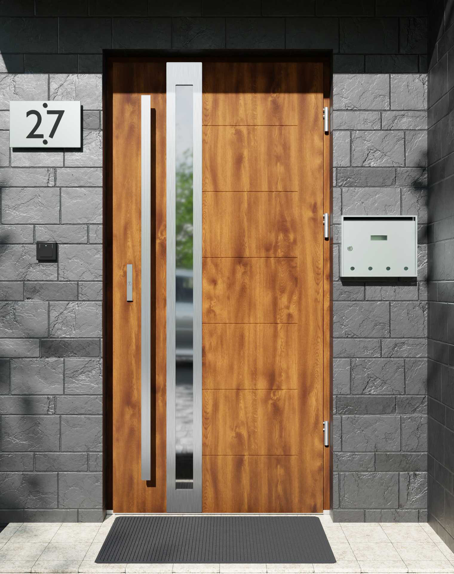 Drzwi zewnętrzne do domu z pochwytem i ościeżnicą aluminiową Libre 32B w systemie Alu extra