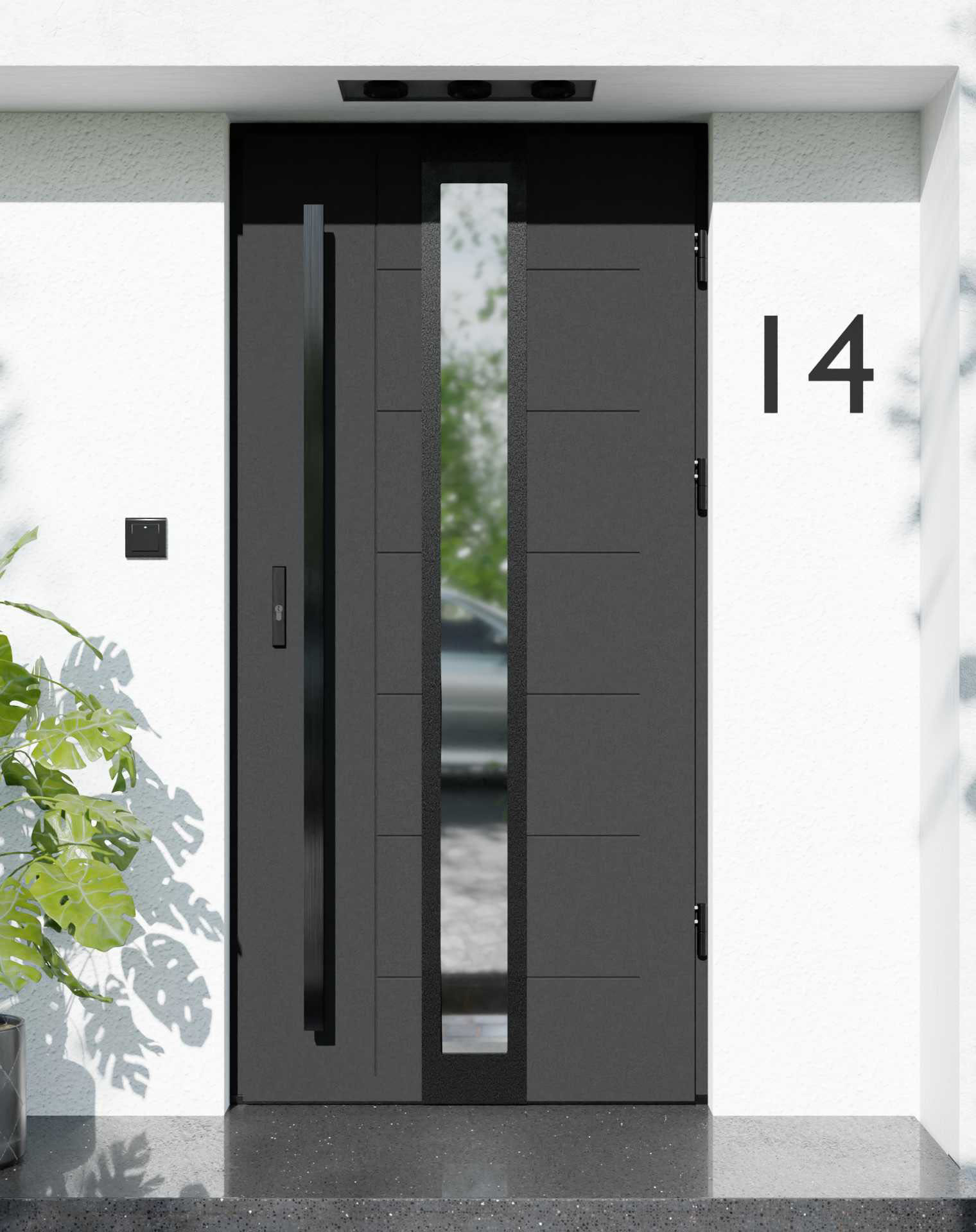 Drzwi zewnętrzne do domu z pochwytem i ościeżnicą aluminiową Libre 33 Noir Matt w systemie Alu extra