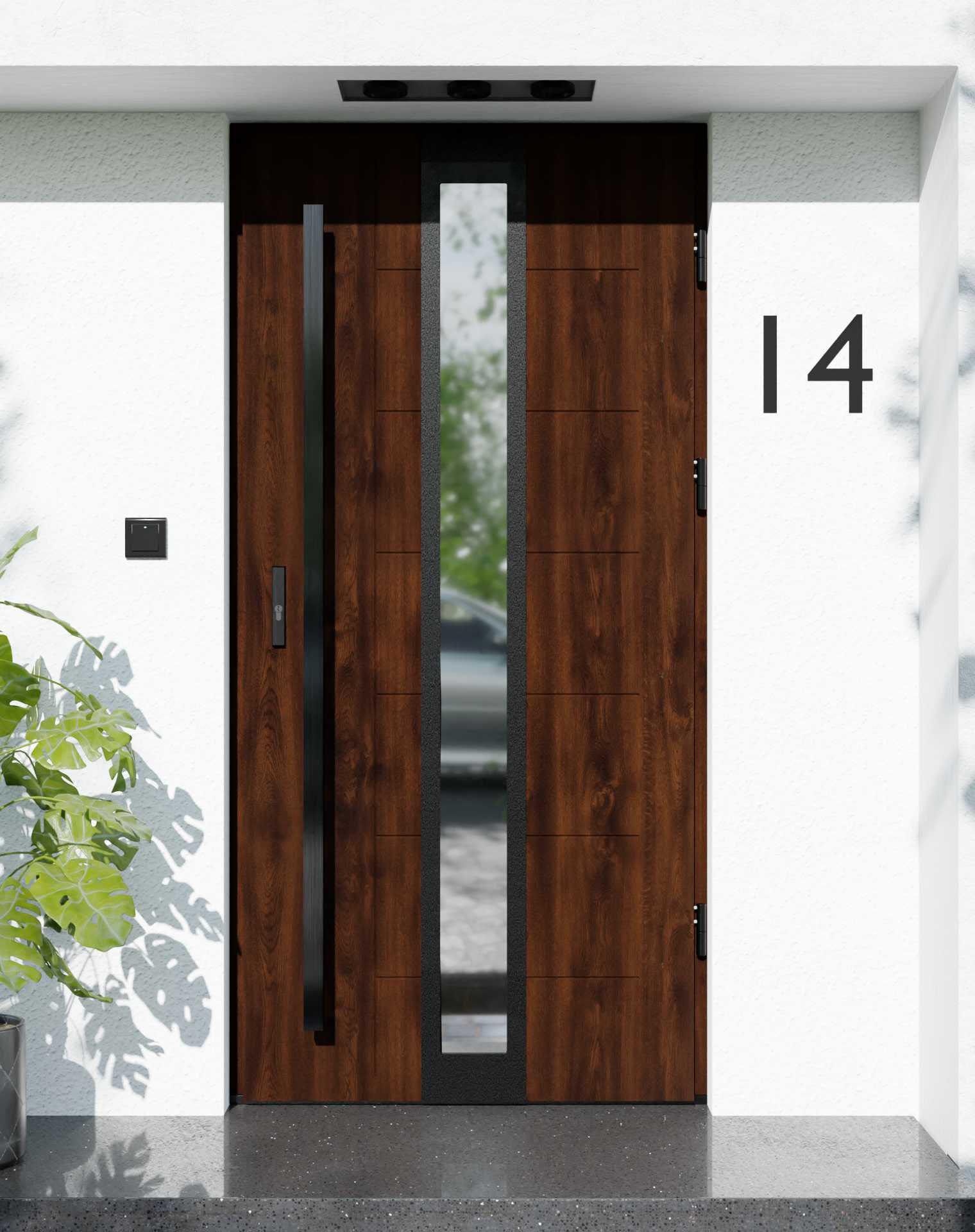 Drzwi zewnętrzne do domu z pochwytem i ościeżnicą aluminiową Libre 33 Noir Matt w systemie Alu extra