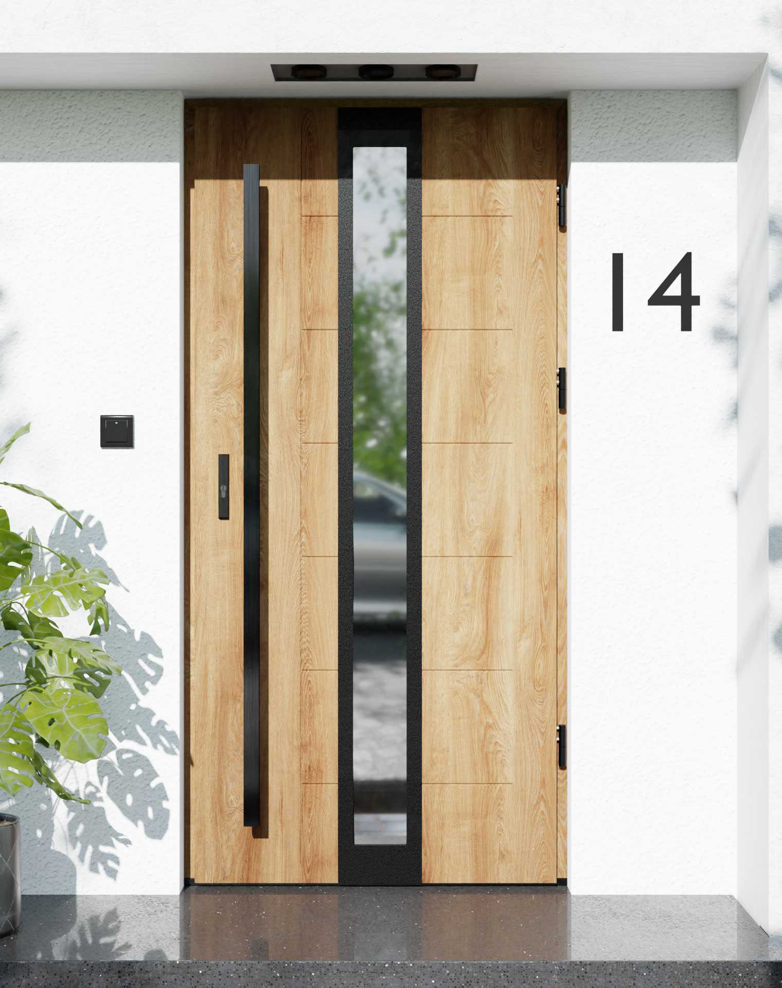 Drzwi zewnętrzne do domu z pochwytem i ościeżnicą aluminiową Libre 33 Noir Matt w systemie Alu extra