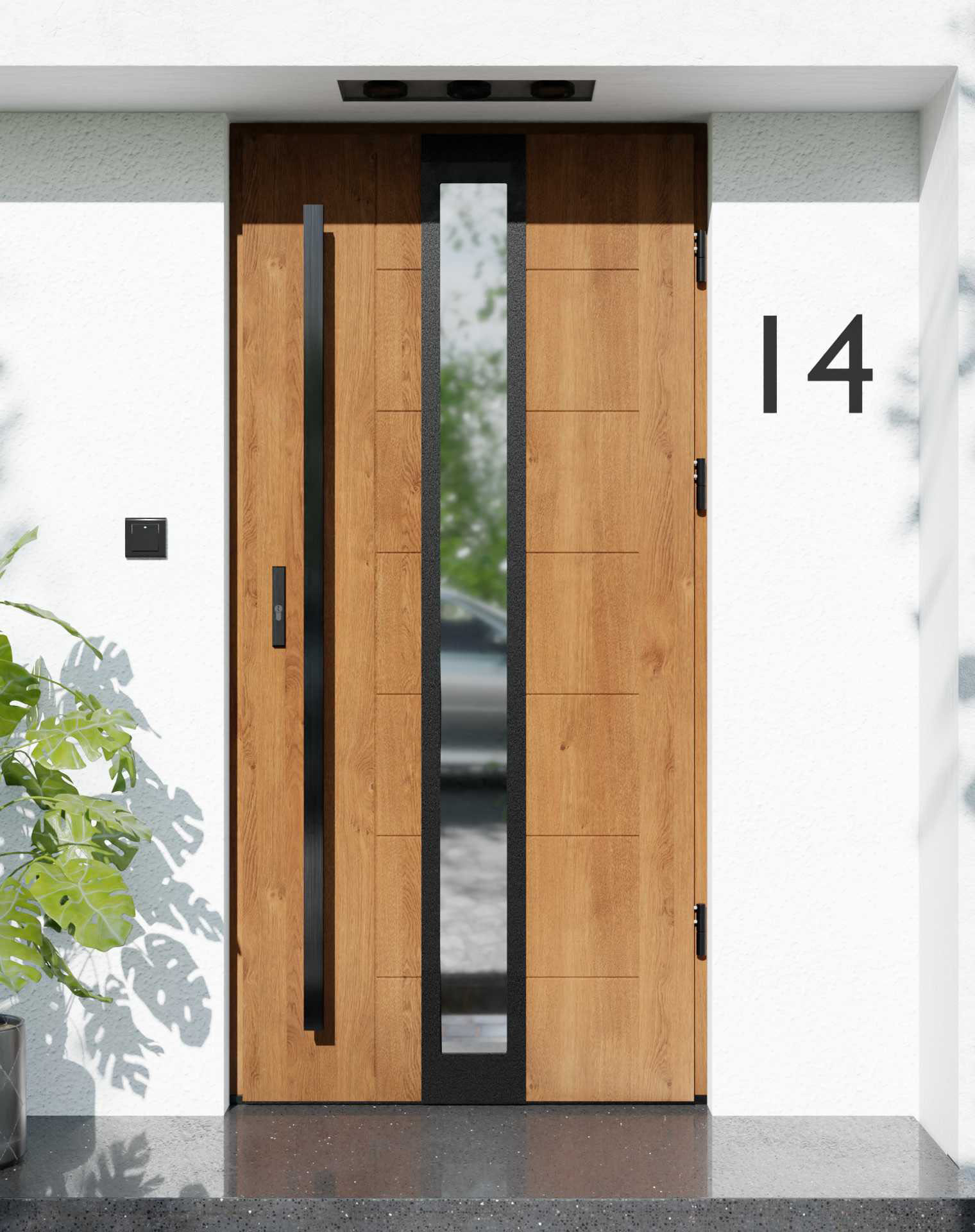 Drzwi zewnętrzne do domu z pochwytem i ościeżnicą aluminiową Libre 33 Noir Matt w systemie Alu extra