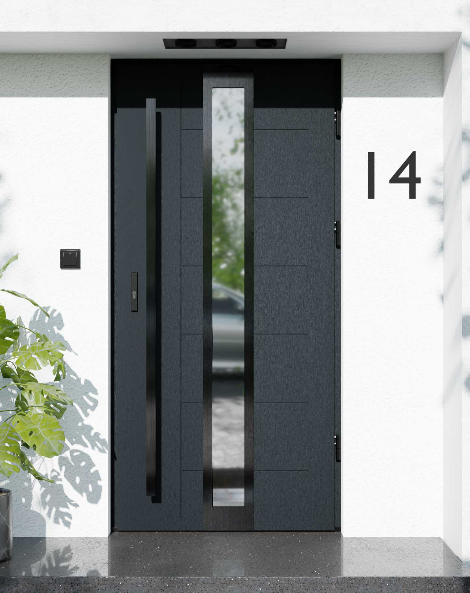 Drzwi zewnętrzne do domu z pochwytem i ościeżnicą aluminiową Libre 33 Noir w systemie Alu extra