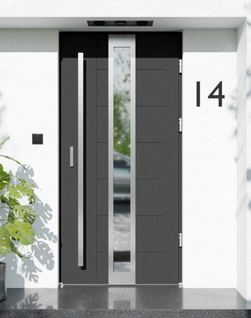 Drzwi zewnętrzne do domu z pochwytem i ościeżnicą aluminiową Libre 33 w systemie Alu extra