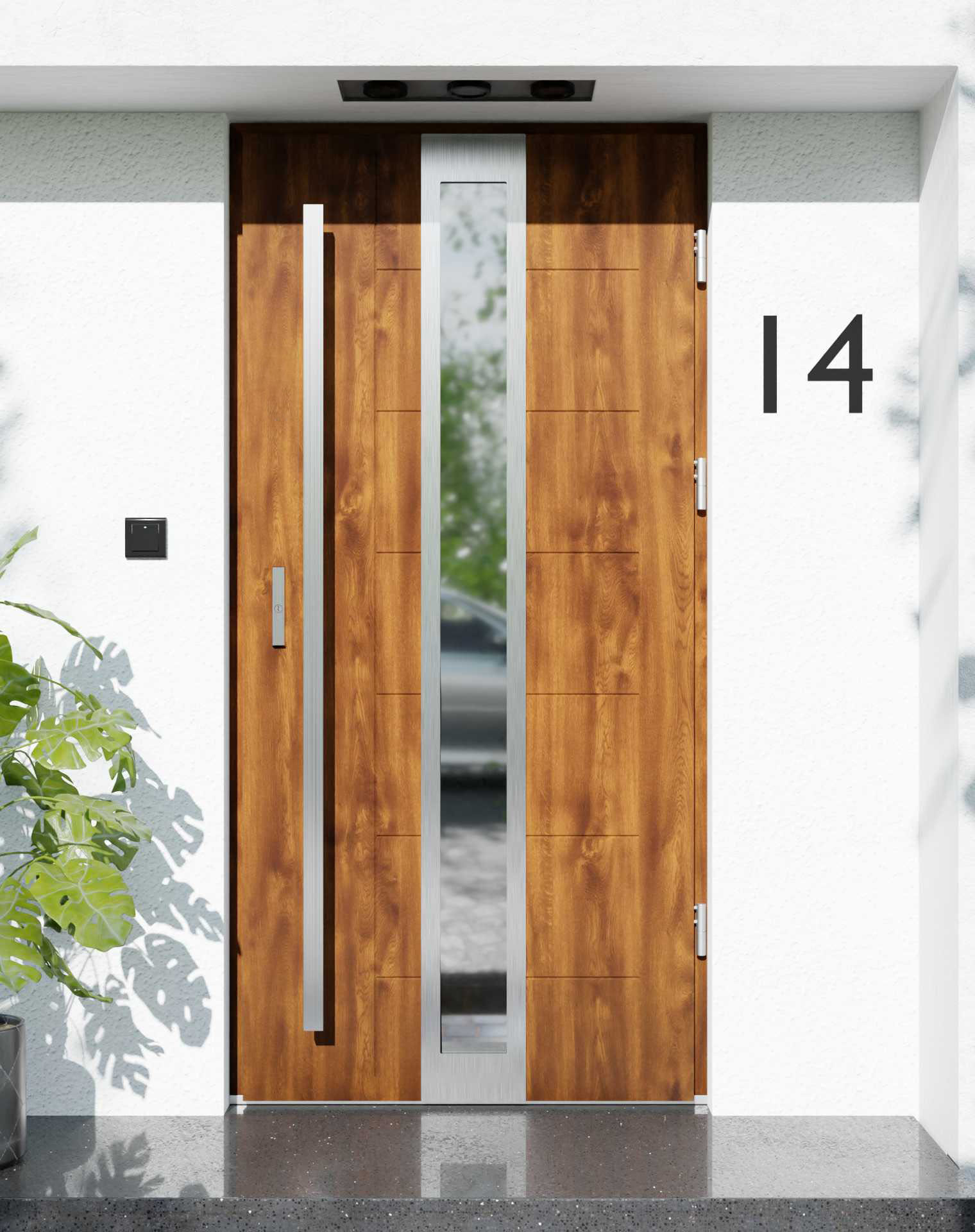 Drzwi zewnętrzne do domu z pochwytem i ościeżnicą aluminiową Libre 33 w systemie Alu