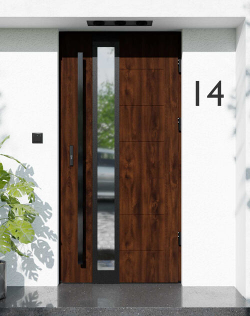 Drzwi zewnętrzne do domu z pochwytem i ościeżnicą aluminiową Libre 33B Noir Matt w systemie Alu extra